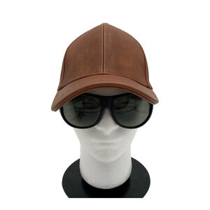 Hat Baseball Cap Brown Faux Leather Solid Strap Adjustable Trucker